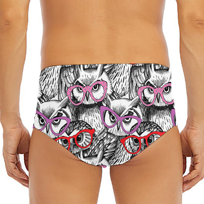 Owl With Glasses Pattern Print Men's Triangle Swim Briefs