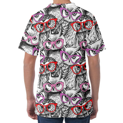 Owl With Glasses Pattern Print Men's Velvet T-Shirt