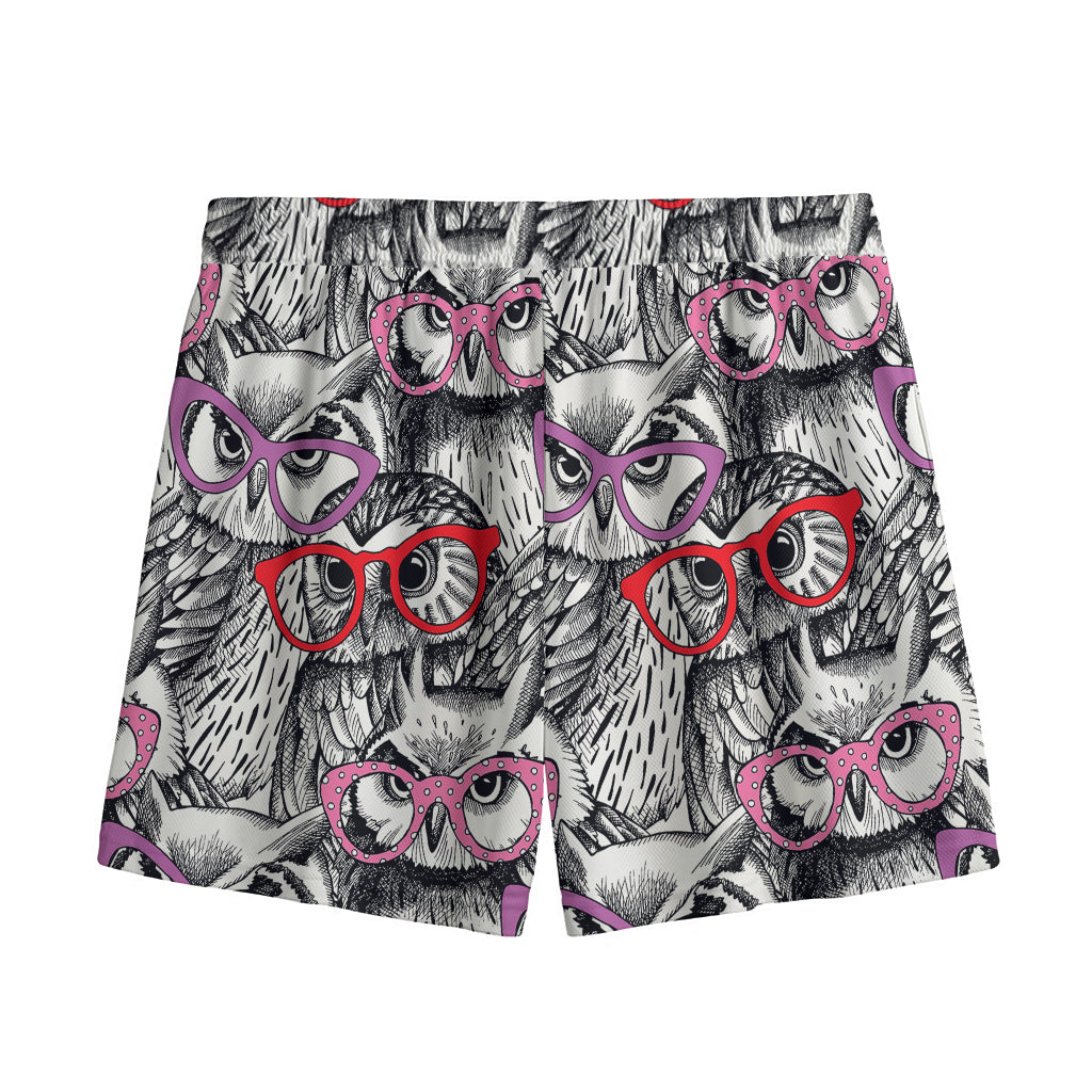 Owl With Glasses Pattern Print Mesh Shorts