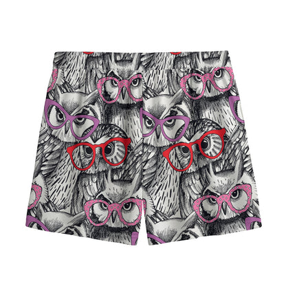 Owl With Glasses Pattern Print Mesh Shorts