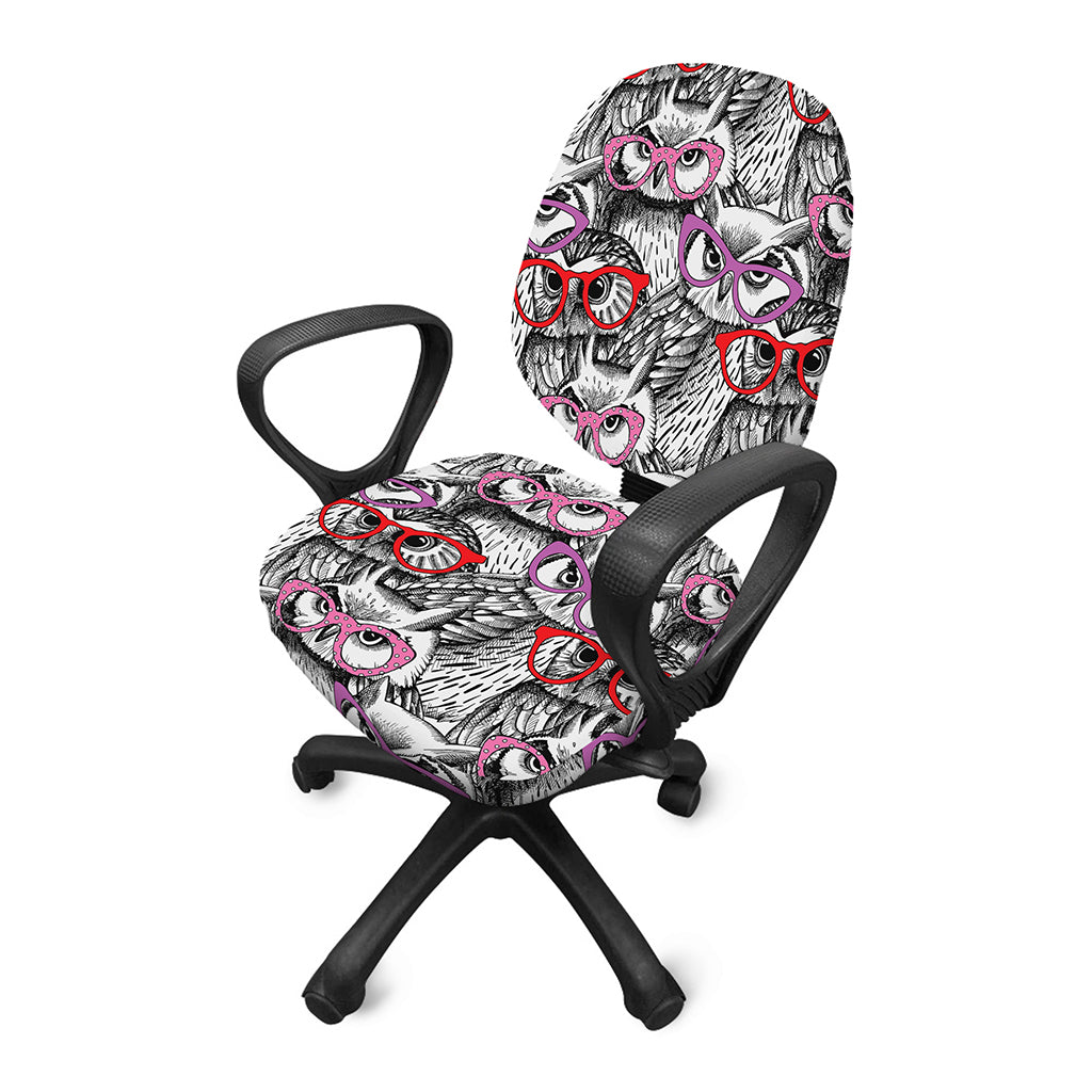 Owl With Glasses Pattern Print Office Chair Cover