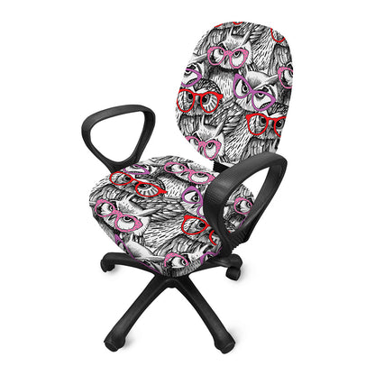 Owl With Glasses Pattern Print Office Chair Cover