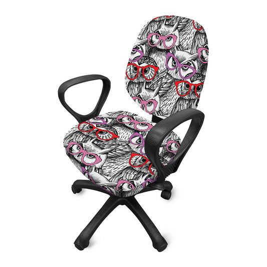 Owl With Glasses Pattern Print Office Chair Cover