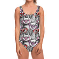 Owl With Glasses Pattern Print One Piece Swimsuit