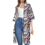 Owl With Glasses Pattern Print Open Front Beach Cover Up