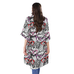 Owl With Glasses Pattern Print Open Front Beach Cover Up