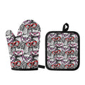 Owl With Glasses Pattern Print Oven Mitt And Pot Holder Set