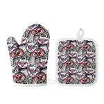 Owl With Glasses Pattern Print Oven Mitt And Pot Holder Set