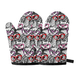 Owl With Glasses Pattern Print Oven Mitts