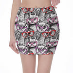Owl With Glasses Pattern Print Pencil Mini Skirt