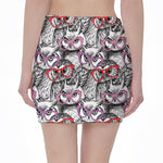 Owl With Glasses Pattern Print Pencil Mini Skirt