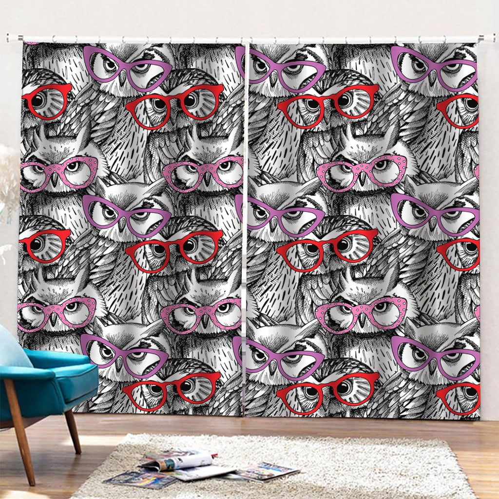 Owl With Glasses Pattern Print Pencil Pleat Curtains