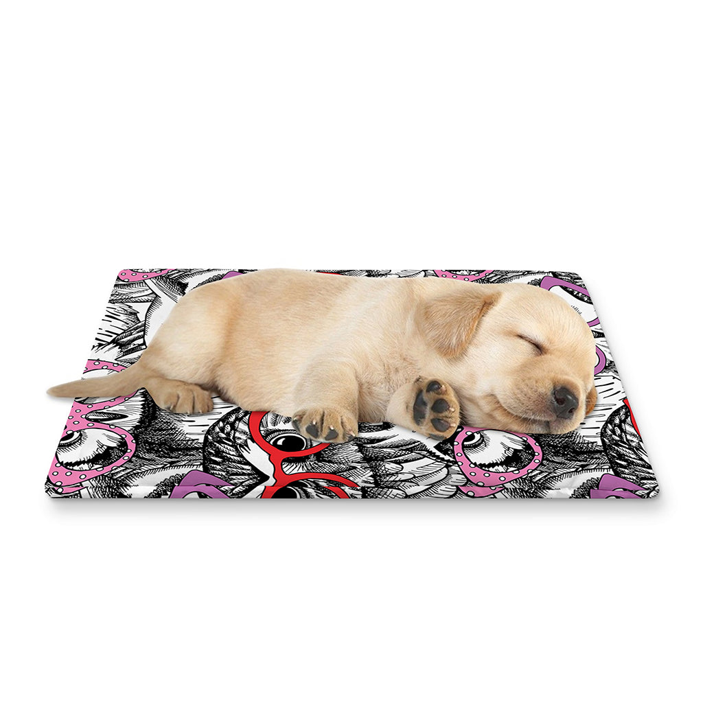 Owl With Glasses Pattern Print Pet Cooling Mat Cover
