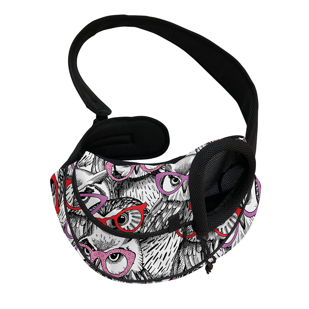 Owl With Glasses Pattern Print Pet Sling Carrier