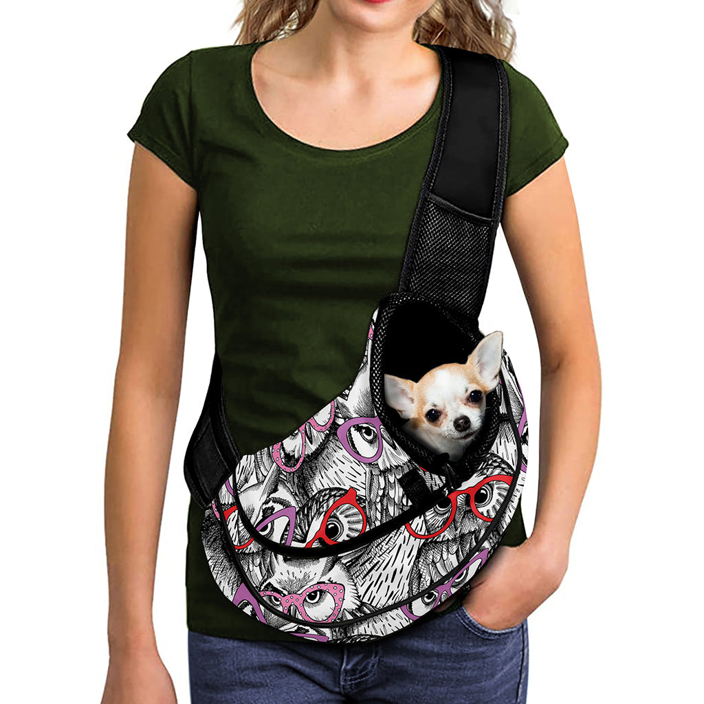 Owl With Glasses Pattern Print Pet Sling Carrier