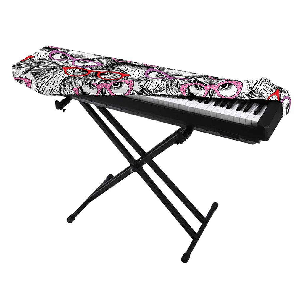 Owl With Glasses Pattern Print Piano Keyboard Cover