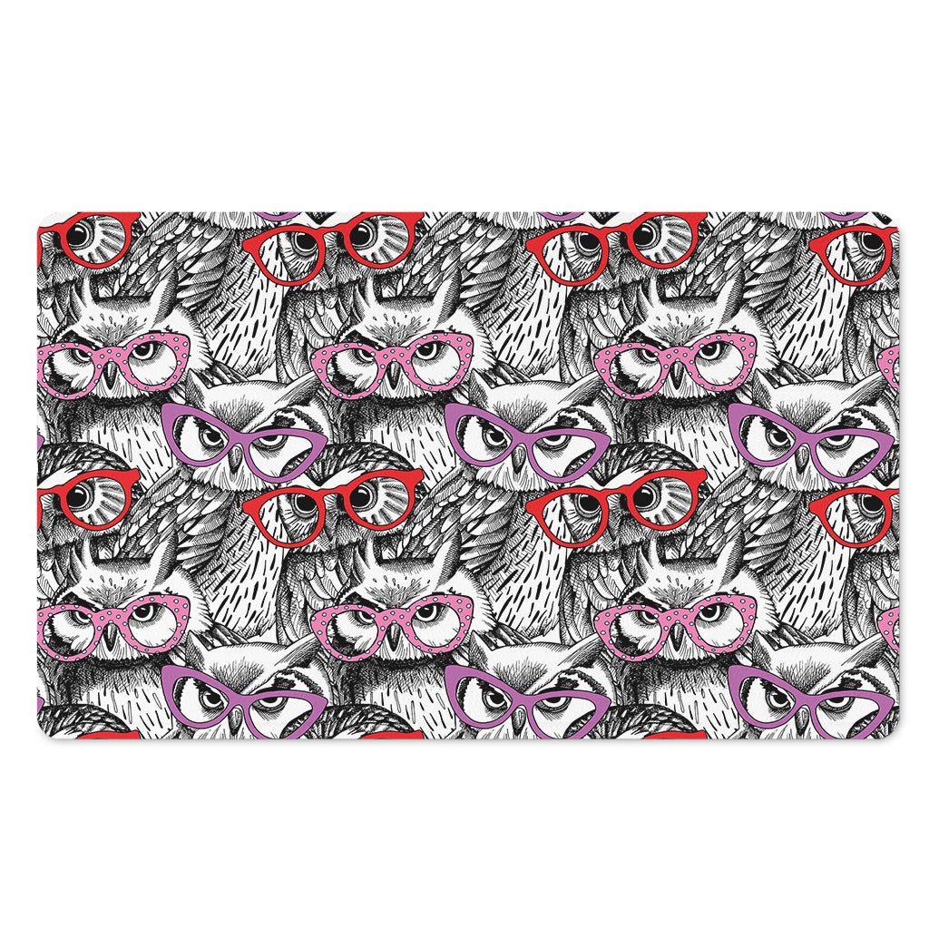 Owl With Glasses Pattern Print Polyester Doormat