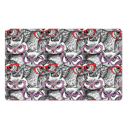 Owl With Glasses Pattern Print Polyester Doormat