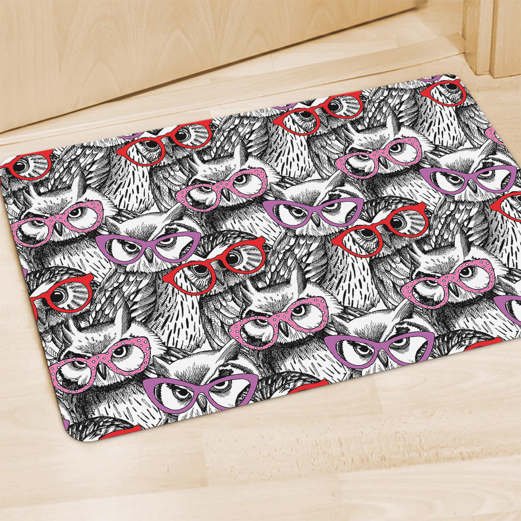 Owl With Glasses Pattern Print Polyester Doormat
