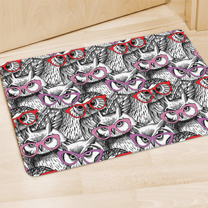 Owl With Glasses Pattern Print Polyester Doormat