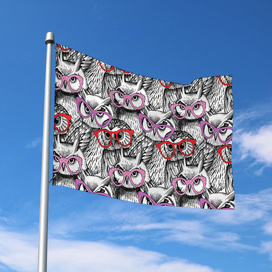 Owl With Glasses Pattern Print Polyester Flag