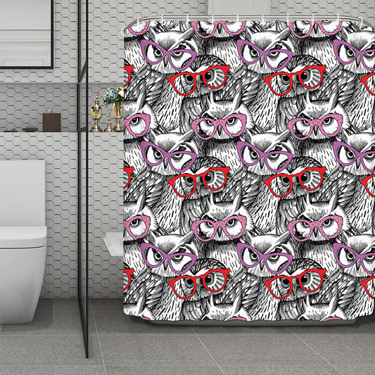 Owl With Glasses Pattern Print Polyester Shower Curtain