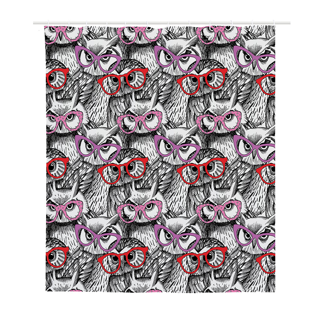 Owl With Glasses Pattern Print Polyester Shower Curtain