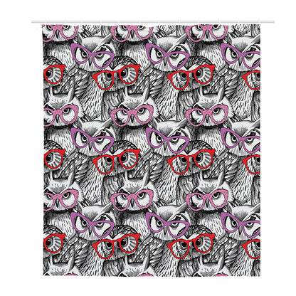 Owl With Glasses Pattern Print Polyester Shower Curtain