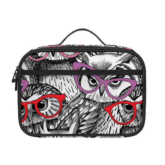 Owl With Glasses Pattern Print Portable Lunch Bag