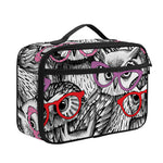 Owl With Glasses Pattern Print Portable Lunch Bag
