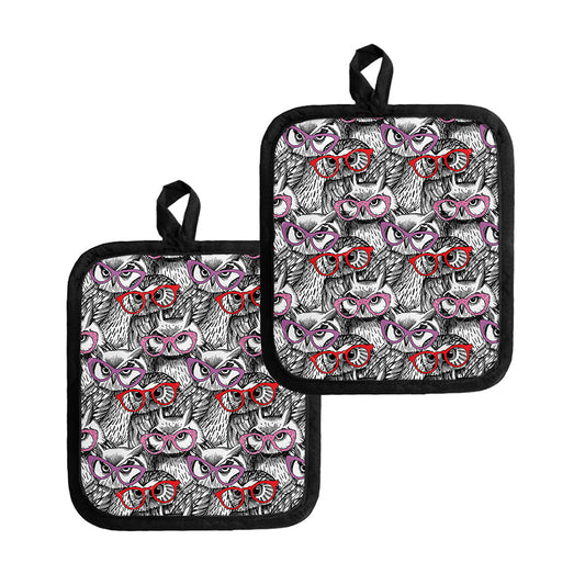 Owl With Glasses Pattern Print Pot Holders