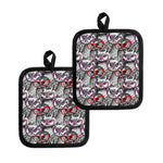 Owl With Glasses Pattern Print Pot Holders