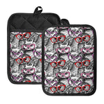 Owl With Glasses Pattern Print Pot Holders With Pocket