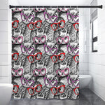 Owl With Glasses Pattern Print Premium Shower Curtain
