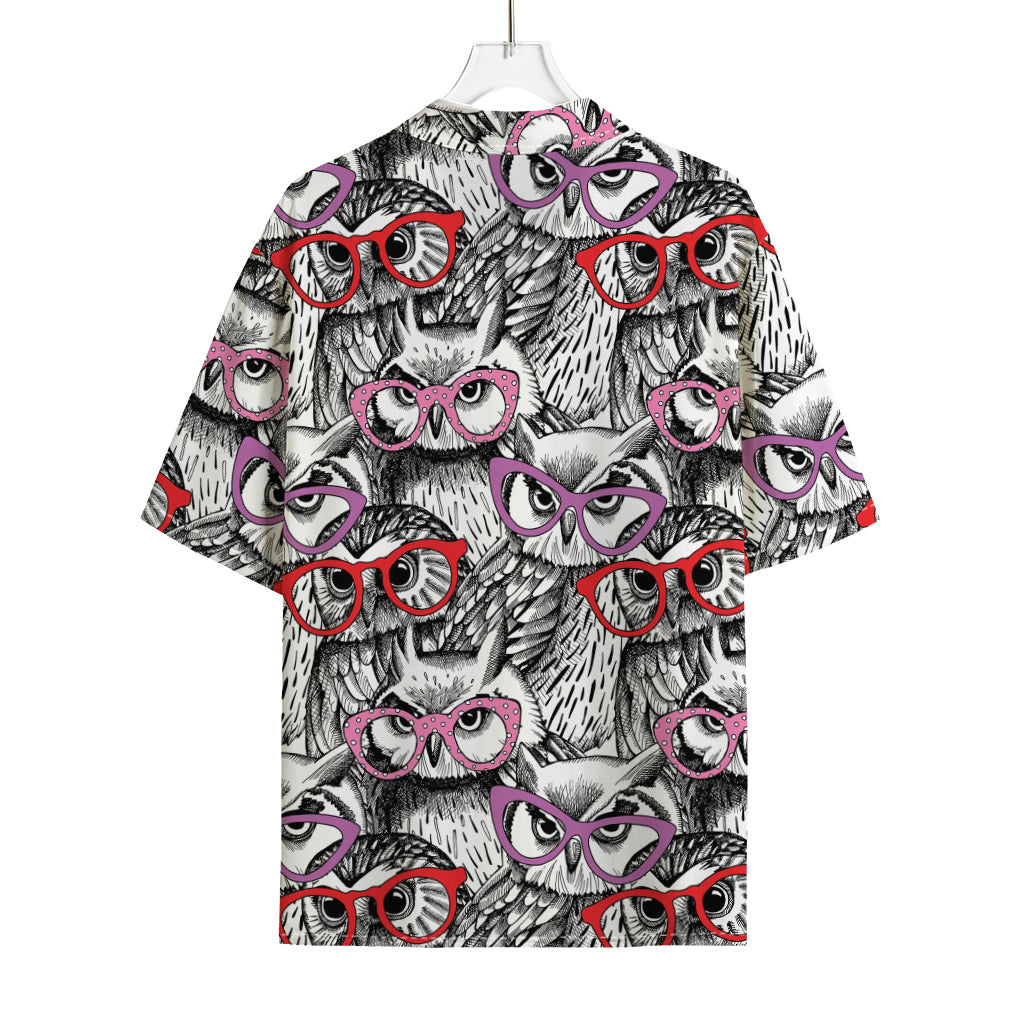 Owl With Glasses Pattern Print Rayon Hawaiian Shirt