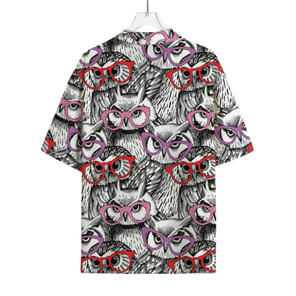Owl With Glasses Pattern Print Rayon Hawaiian Shirt