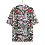 Owl With Glasses Pattern Print Rayon Hawaiian Shirt