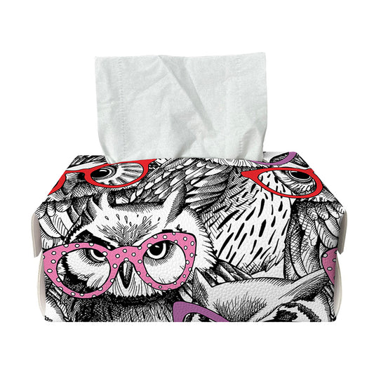 Owl With Glasses Pattern Print Rectangle Tissue Box Cover