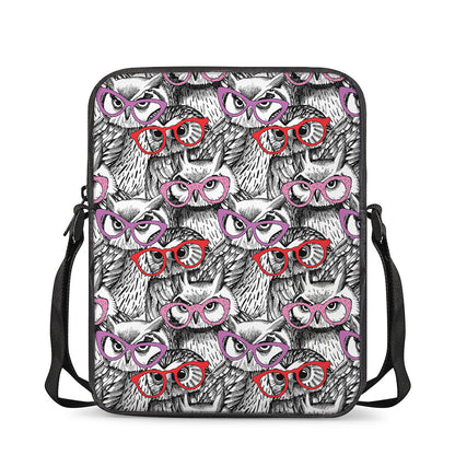 Owl With Glasses Pattern Print Rectangular Crossbody Bag