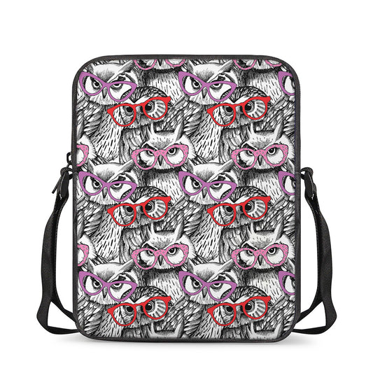 Owl With Glasses Pattern Print Rectangular Crossbody Bag