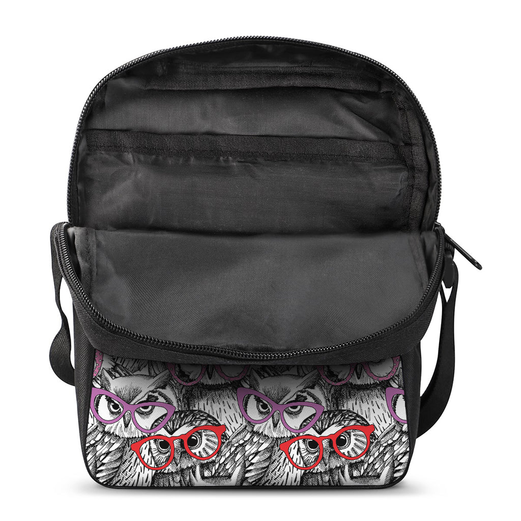 Owl With Glasses Pattern Print Rectangular Crossbody Bag