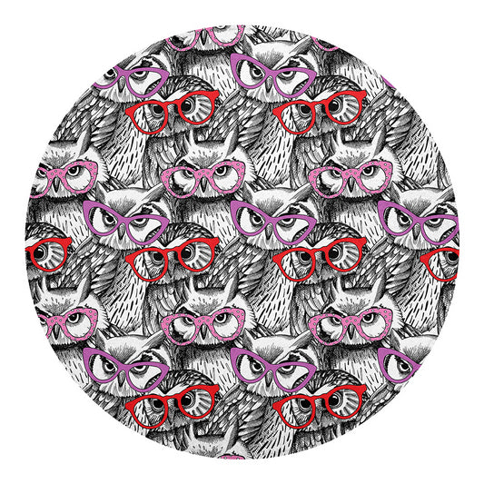 Owl With Glasses Pattern Print Round Blanket