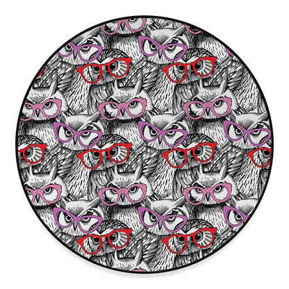 Owl With Glasses Pattern Print Round Floor Mat