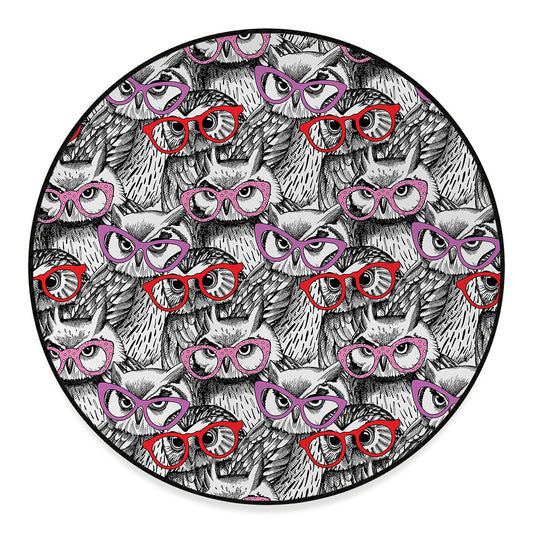 Owl With Glasses Pattern Print Round Floor Mat