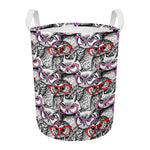 Owl With Glasses Pattern Print Round Laundry Basket