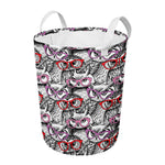 Owl With Glasses Pattern Print Round Laundry Basket