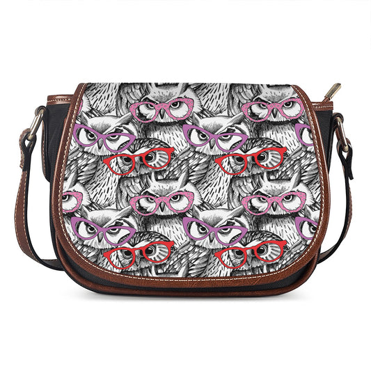 Owl With Glasses Pattern Print Saddle Bag