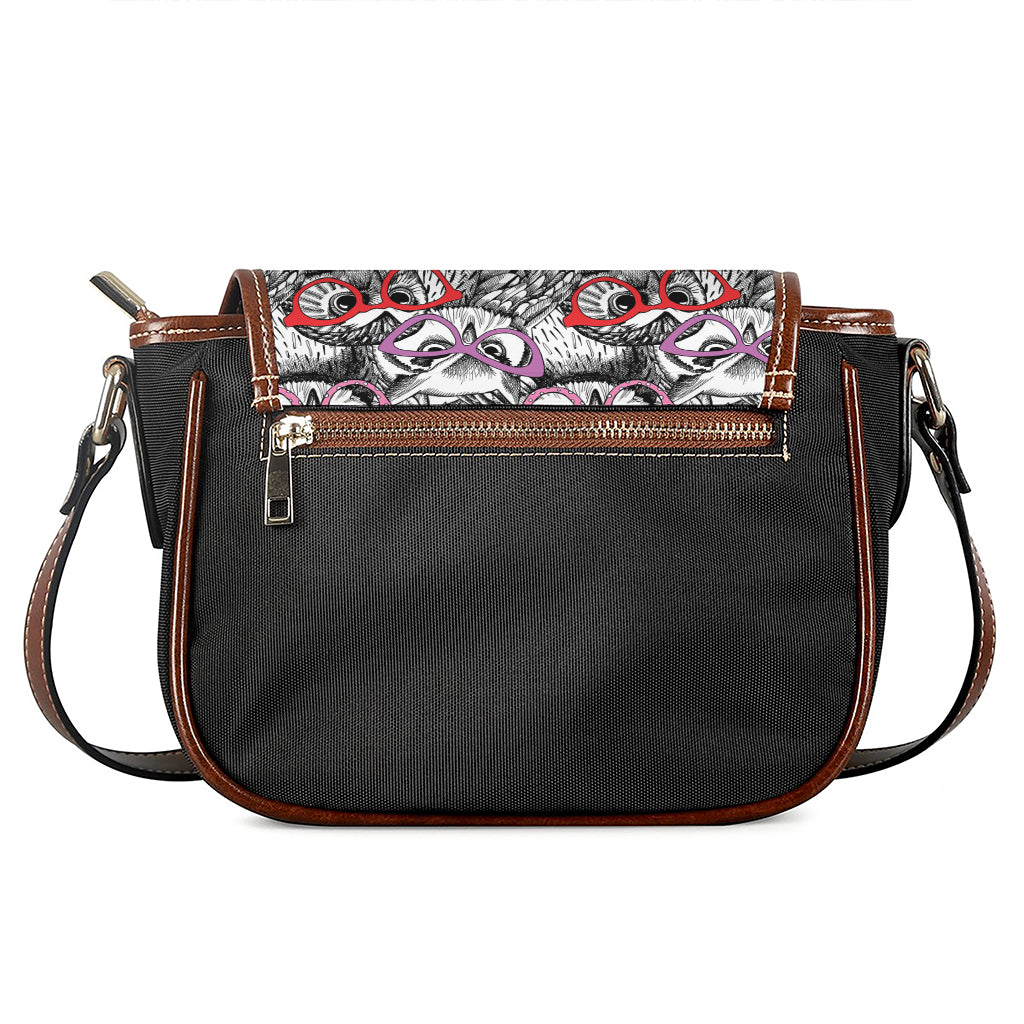 Owl With Glasses Pattern Print Saddle Bag