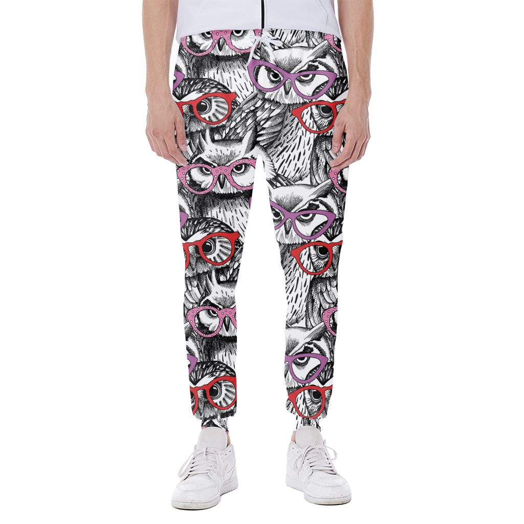 Owl With Glasses Pattern Print Scuba Joggers