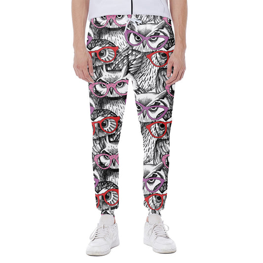 Owl With Glasses Pattern Print Scuba Joggers